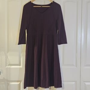 Talbots Sweater Dress Burgundy Wine Pure 100% Merino Wool V Neck Fit & Flare
